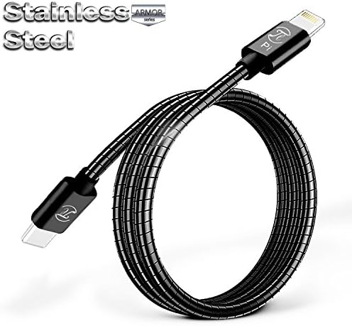Pi Armor USB-C to Lightning Cable, Durable Metal Spring for iPhone X/8/8 Plus, iPad Pro, New MacBook Pro and other devices (3.3FT - 1M)