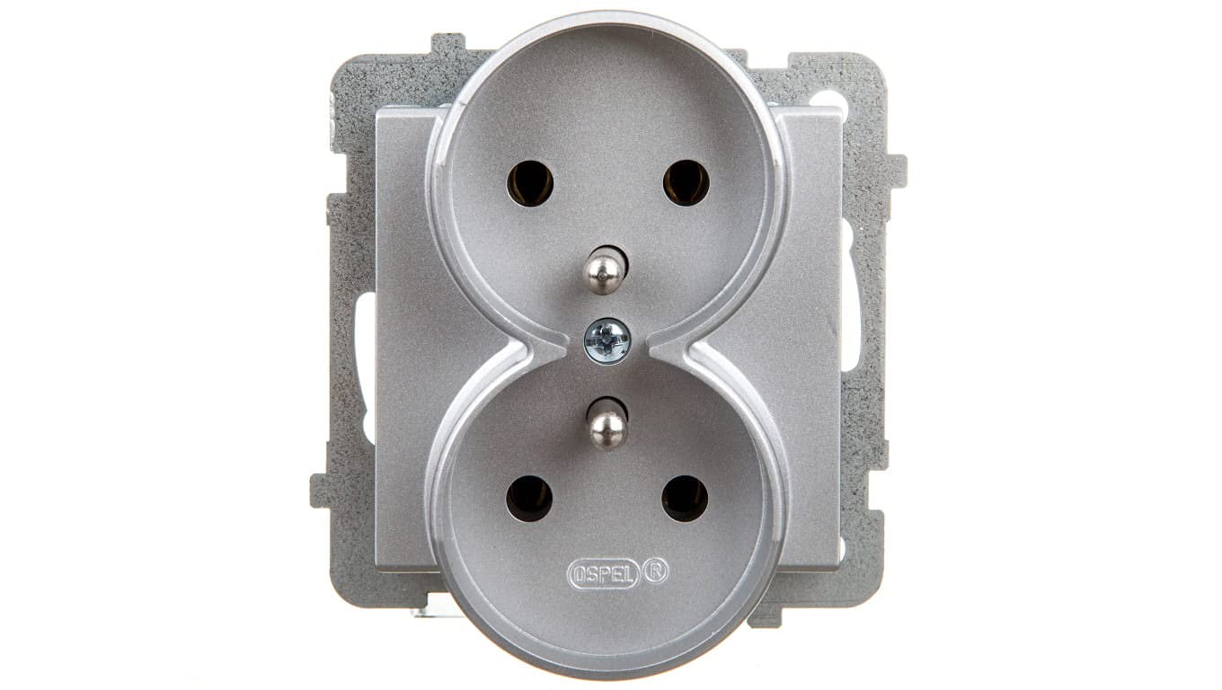 Ospel GP-2RZ/m/38 Socket Silver IP20, 16 A, 71 mm, 48 mm, 71 mm