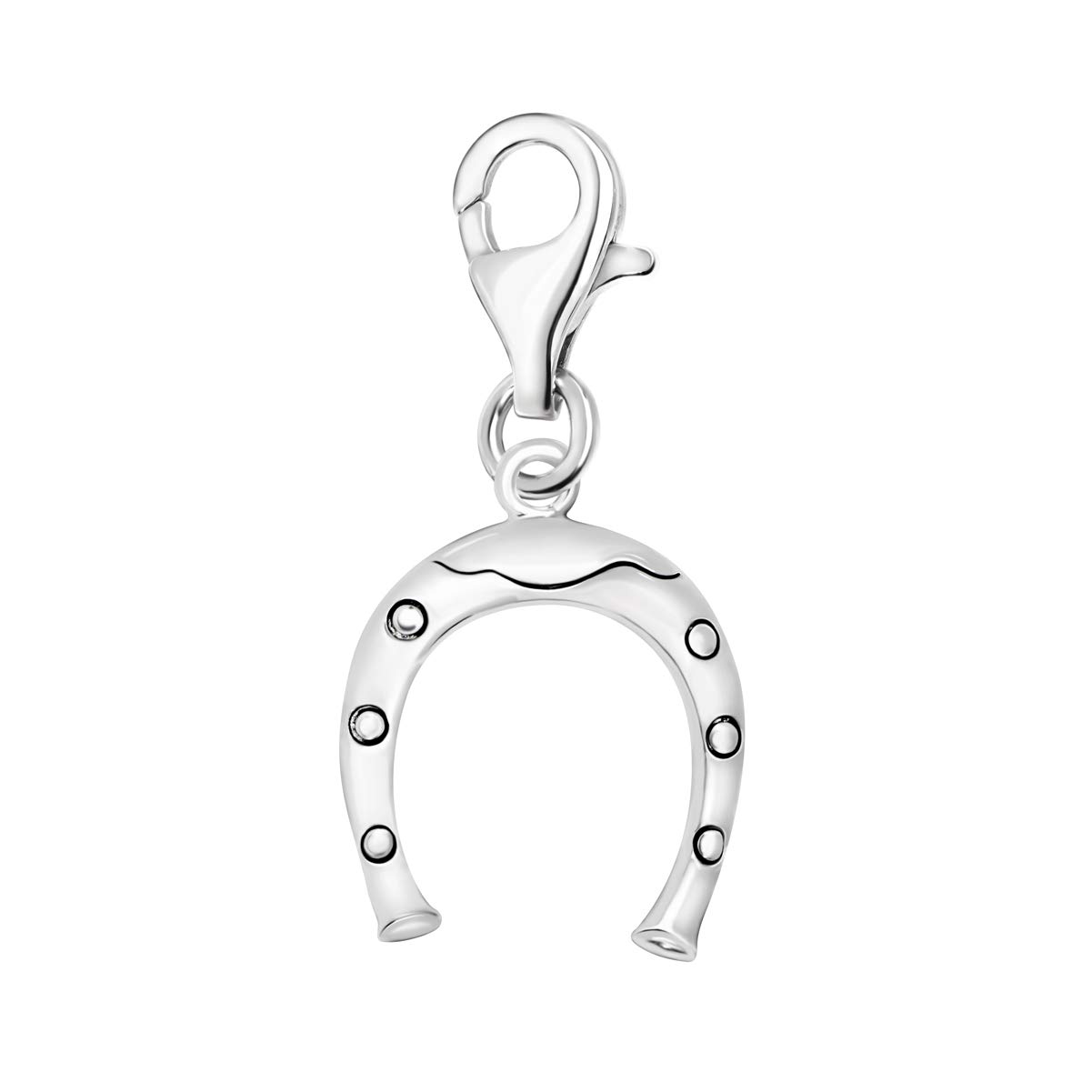 Quiges 925 Sterling Silver Lucky Horse Shoe Lobster Clasp Charm Clip on Pendant