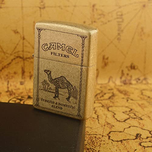 B-TOPAZ B-TOPAZ Oil Lighter, Zippo Style Lighter, Zippo Style, Brass, Men, Women, Gift, Wrapping (Camel Silver)