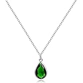Watforsh Emerald Adjustable May Birthstone Necklace Chain Green Stone Silver Pendant Necklace for Women
