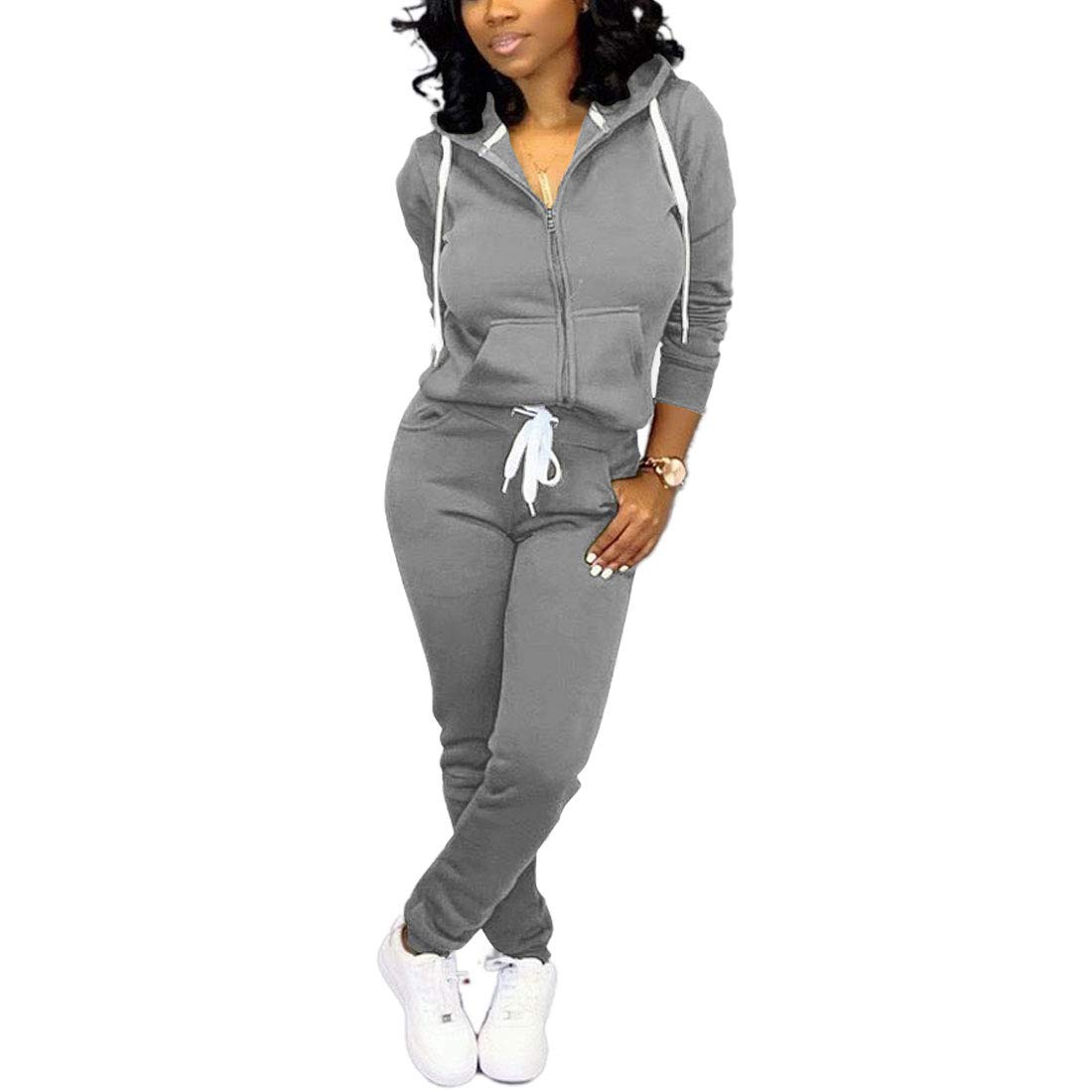 Women's 2 Piece Tracksuit Set - Long Sleeve Zip Up Hoodie & Jogger Pants Lounge Wear