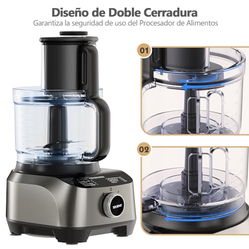 YASHE Multifunctional Food Processor – Mixer, Chopper, Juicer, Kneader, Slicer, Slicer and Grater with 2.5L Bowl and 1.5L Whisk Cup, 3 Speeds with Pulse Function