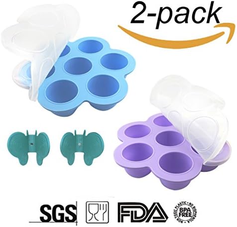 Silicone Egg Bites Molds for Instant Pot Accessories Homemade Baby Food Storage Container Tray with Silicone Clip-On Lid Muffin &amp; Cupcake Pans