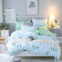 LuDan 3pcs Fleshy Print Bedding Sheet Set One Duvet Cover Without Comforter Two Pillowcases Beddingset Twin Full Queen King Size Cactus Design (Green, Queen)