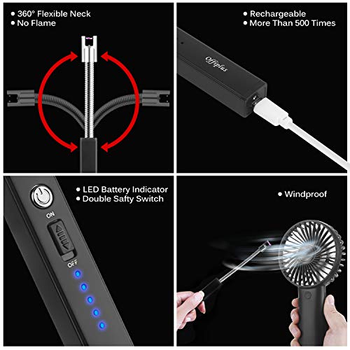 USB Arc Lighter for Candle Rechargeable - Windproof Long Arc Rechargeable Lighter 360 Flexible Neck with LED Lights Battery Display, Kitchen Household Camping BBQ Firework (Black) - Thumbnail 3