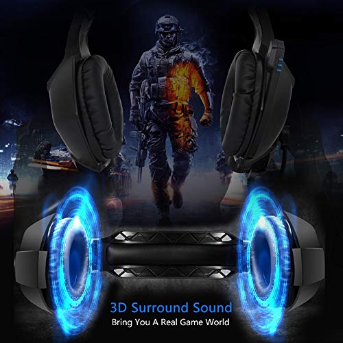 RegeMoudal Gaming Headset for Xbox One, PS4, PC, Noise Cancelling Over Ear Headphones Mic, Blue LED Light, Subwoofer Surround, Soft Memory Earmuffs for PC Laptop Tablet and Smart Phone - Thumbnail 2