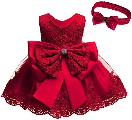 FKKFYY Baby Girl's Christening Baptism Party Formal Dress with Headwear,  Red, 0-3 Months price in UAE | Amazon UAE | kanbkam