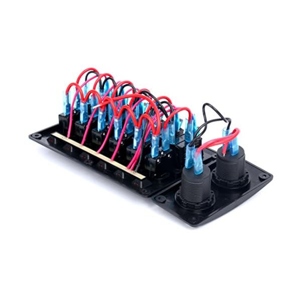 Amarine-made-6-Gang-Red-LED-Indicators-Rocker-Circuit-Breaker-Waterproof-Marine-Boat-Rv-Switch-Panel-Combined-with-Dual-USB-12v-Power-Adapter-Panel-PN-CB6-R-CB1S1S2