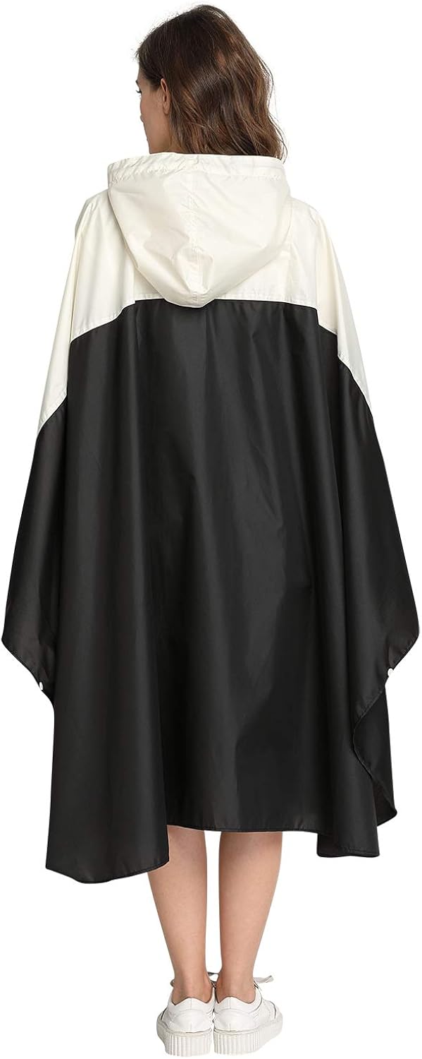 Spmor Rain Poncho Hooded Waterproof Raincoat Jacket for Adults with Zipper Black one Size: Clothing