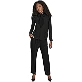 BCBG womens Long Sleeve Tie Neck Mixed Media Woven Blouse