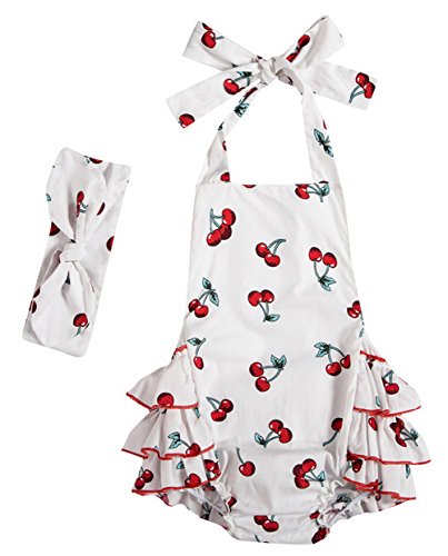 Messy Code Baby Girls Clothes Onesies Boutique Toddlers Ruffle Rompers Jumpsuit, Small / 6-12Months, White Cherry 1564#