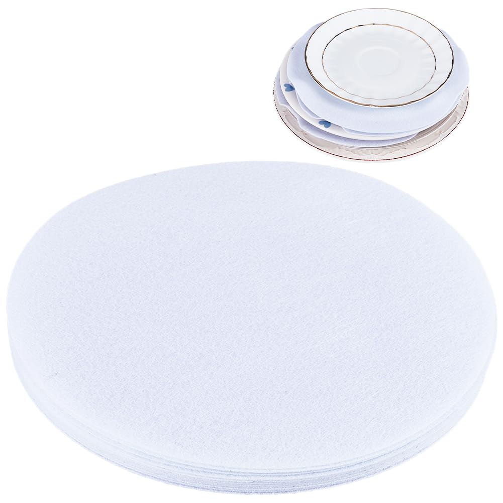 GORGECRAFT Felt Plate China Storage Containers Dividers Dish Protectors Thick Round Felt Plate Separators Pads Large Thick Premium Soft for Packing Stacking Porcelain Cookware White 20PCS