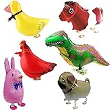 Signstek 6pcs Walking Animal Balloons Birthday Party Decor Children Kids Gift -Including Rabbit, Dinosaur, Horse, Duck, Chicken,Pekingese