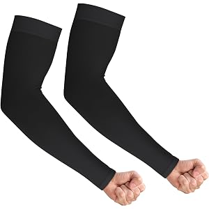 Lusofie Black Sun Protection Sleeves Compression Arm Sleeves for Men Women, Moisture Wicking, for Gardening Sports