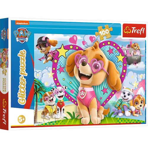 Trefl, Puzzle Glitter, PAW Patrol, 100 Elementi, Nel bagliore di Skye, per Bambini dai 5 anni