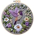 Huacan Embroidery Kit for Beginners Adults Includes Stamped Flower Pattern, Hoop, Color Threads,Tools,Easy to Follow Instruction (Purple)