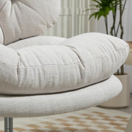 HOMCOM Wide Seat Office Chair, Comfortable Cross Leg Computer Desk Chair, Height Adjustable Swivel Seat for Office, Cream White
