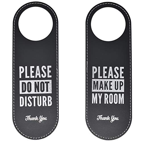 Do Not Disturb/Please Make Up Room Hotel Door Hanger, 2 Pack, Executive Quality Door Hanger, Eco Leather Hotel Style