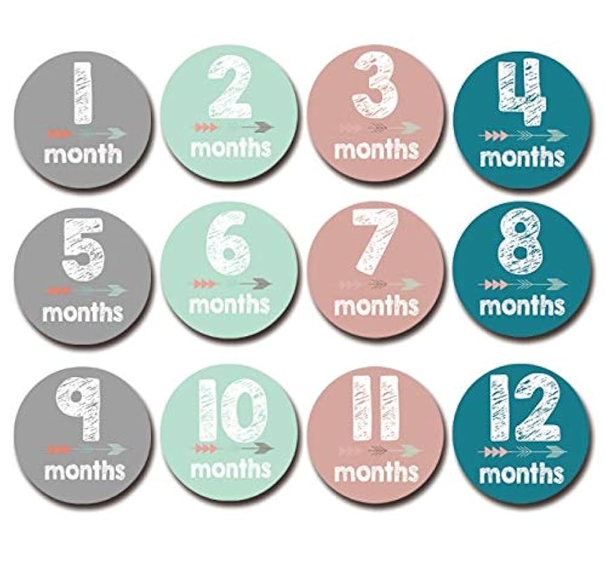 カワイイ マンスリー 月齢 フォト ステッカー シール ベビー マタニティー 新生児 赤ちゃん 記念 写真 撮影 12個セット マルチ