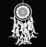 Yansanido White Laces Dream catcher Handmade Traditional White Beaded and Feathers with White Lace Approx 7.8