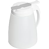 Winco 32 oz White Plastic Syrup Dispenser | Dishwasher safe, BPA-free, Stainless steel cover, Lightweight lid