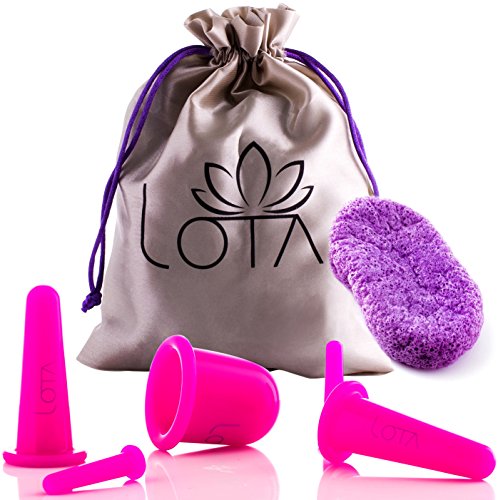 Facial Cupping Set By LOTA Wellness Reduces Fine Lines & Wrinkles, Increases Collagen Production, Blood Flow & Minerals. Includes A FREE Konjac Sponge for Instantly Ageless Appearance