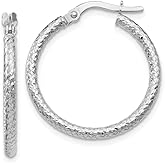 The Black Bow 2mm Crisscross Round Hoop Earrings in 10k White Gold, 22mm (7/8 Inch)