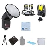 Elite Series Universal Speedlite Automatic Zoom Bounce Flash + 4 Rechargeable AA Batteries with AC/DC Car/Home Charger + Complete Deluxe Starter Kit w/ 6pc Memory Card Case + a Mini Tripod for Sony A35, A37, A58, A65, A77, A99, A200, A230, A350, A390, A550, A700 & More