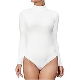 SHEIUGU Mock Neck Turtleneck Long Sleeve Bodysuits for Women Basic Ribbed Bodysuit