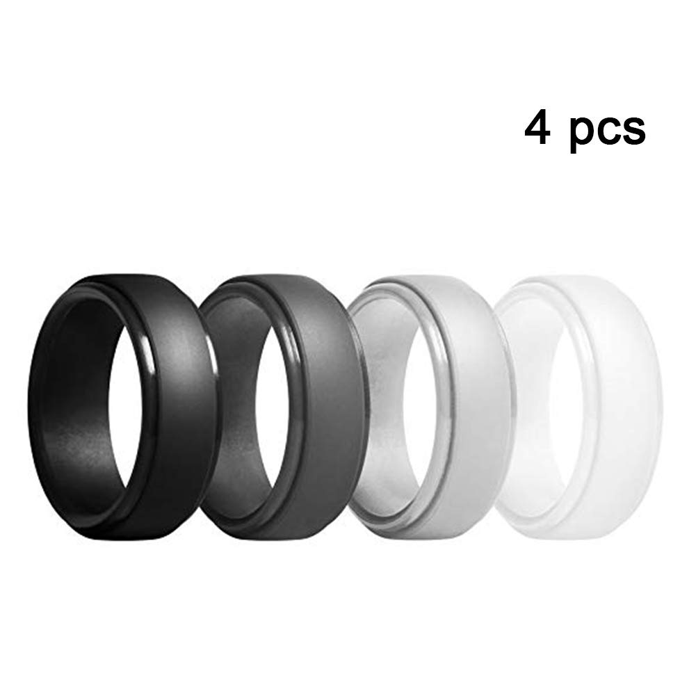 chuliang Silicone Wedding Ring for Men and Women Affordable Silicone Step Edge Rubber Wedding Bands 4 Pack Singles Black Grey Light Grey White