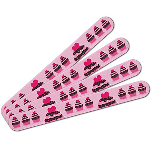Strawberry Chocolate Cupcake Love Heart Double-Sided Nail File Emery Board Set 4 Pack