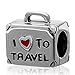 I Love To Travel Charm 925 Sterling Silver Suitcase Charm with Red Enamel Heart Travel Luggage Charm for Bracelet