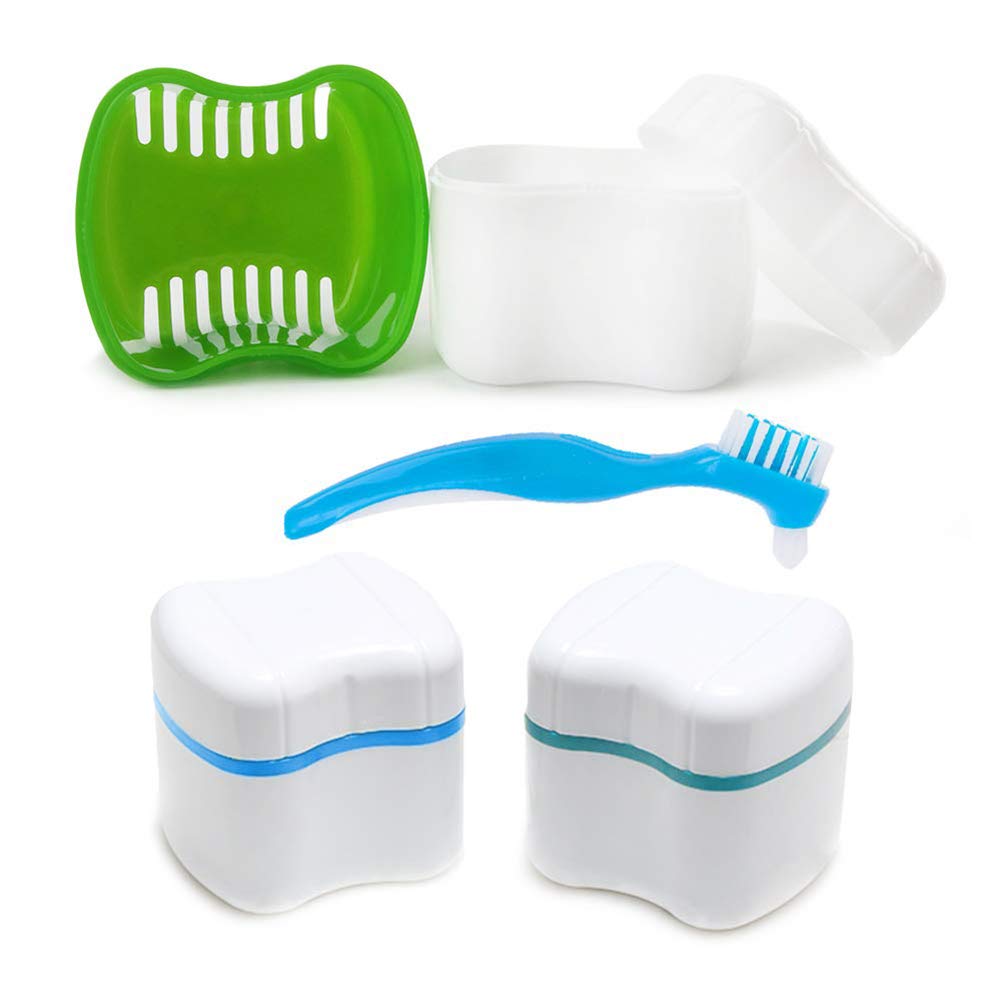 Denture Bath Case Denture Box Cup Denture 2 Cases One Brush Disposable Toothbrush Travel Kit Denture Care Soaking Rinsing Bracket Storage box Container Dental Materials European Style : Beauty