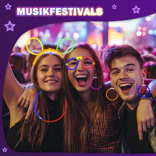 Millegu Glow Sticks Party Set, 100 Pieces Glow Sticks, 130 Connectors, Neon Glow Sticks Chains and Luminous Glasses for Children, Decoration for Festival, Weddings, Christmas, Party, New Year's Eve