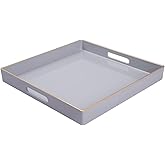 MAONAME Decorative Tray, Gray Serving Tray with Handles, Coffee Table Trays, Square Plastic Trays for Ottoman, Bathroom, Kitchen, 13"x13"x1.57"
