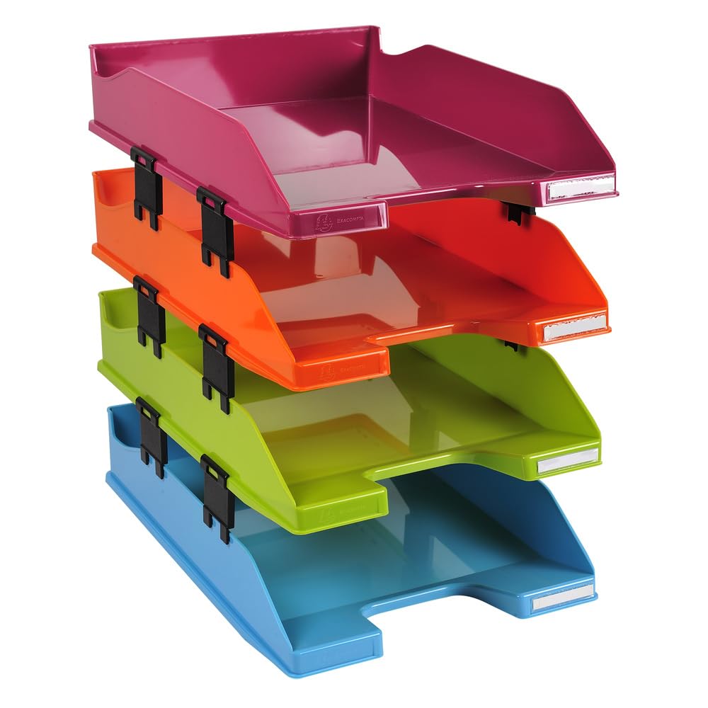 Exacompta - Ref 113298SETD - Letter Trays Combo Midi (Set of 4) - 357 x 255 x 244mm in Size, Suitable for A4+ Documents, 12 Spacers to Increase Capacity - Assorted Colours — image 1