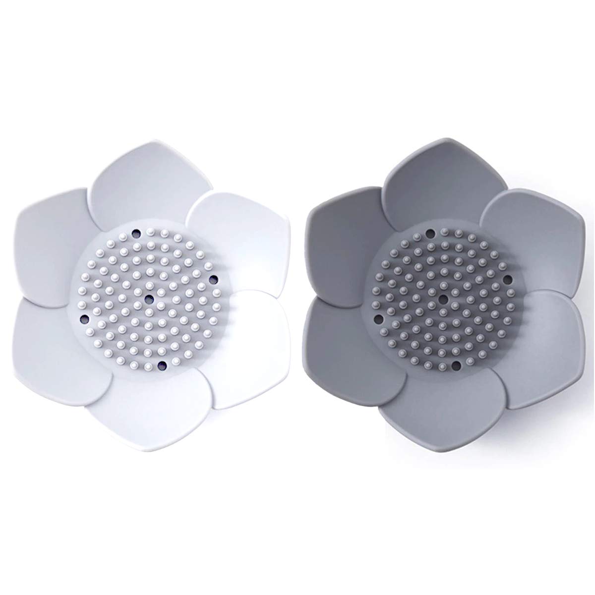Okami Products Japanese Flower Silicone Soap Dish - Pack of 2 Soap Holder (White & Grey)