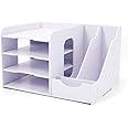 SONGWAY File Organizer for Desk - 4 Tier Vertical and Horizontal Document Holder, File Sorter Organizer, A4 Paper Storage Holder, Desktop Organizer for Home Office School Decoration, White