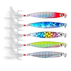 Wymaodan Ensemble De Leurres De Pêche, Cuillères à Paillettes De Leurre De Pêche En Métal 5 Pièces Avec Appât Dur Pour Outil De Leurre De Lac De Mer Pour La Pêche Au Saumon En Eau Douce