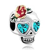LovelyJewelry Skull Dia De Los Muertos Charms Blue Crystal Beads For Bracelets