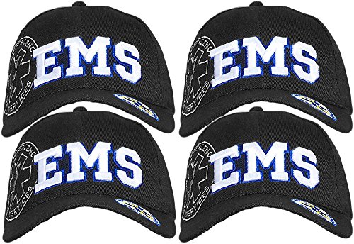 Black EMS Emergency Medical Services Badge On Bill Adjustable Hat- One Size (4 Hats)