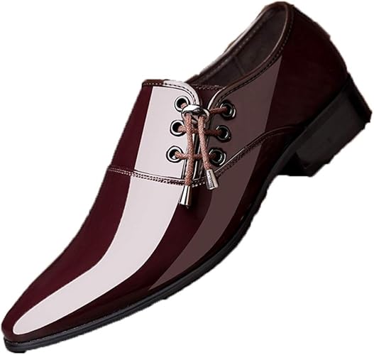 Amazon ジョイジョイ メンズ レースアップシューズ エナメル オックスフォード ヒールアップ 靴 ビジネスシューズ スーツ 男性 ブラックシューズ 通気性 フォーマル 結婚式 先のとがったつま先 革の靴 Joyjoy ジョイジョイ ビジネスシューズ