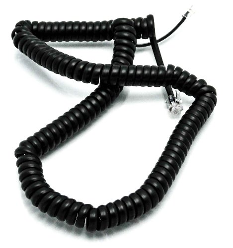 Telephone Cord Handset Curly - Tough Long Lasting And Resilient - Phone Color Black 25ft - 2 Year Replacement Warranty - Works on virtually all Trimline Phones and Princess Telephones - Also Available in 15ft Cord Lengths - Landline Telephone Accessory -