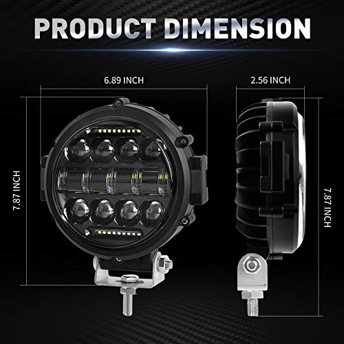 Round LED Work Light, AAIWA 60W Flood Spot Combo Beam LED Light Bar with Daytime Running Light, 2PCS Off Road Driving Lights for Truck Pickup Jeep SUV ATV UTV, 1 Year Warranty
