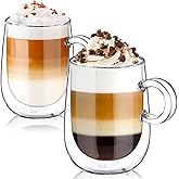 Glastal Double Walled Glass Coffee Mugs 12 oz, Cappuccino Cups Set of 2, Clear Glass with Handle, Insulated Borosilicate Double Wall Latte Coffee Mugs Milk Tea Cup, German Quality