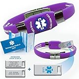 Waterproof purple silicone ELITE PLUS USB medical alert ID bracelet with 2 GB USB and custom engraving on exclusive acrylic plate (includes up to 10 lines of custom engraving)