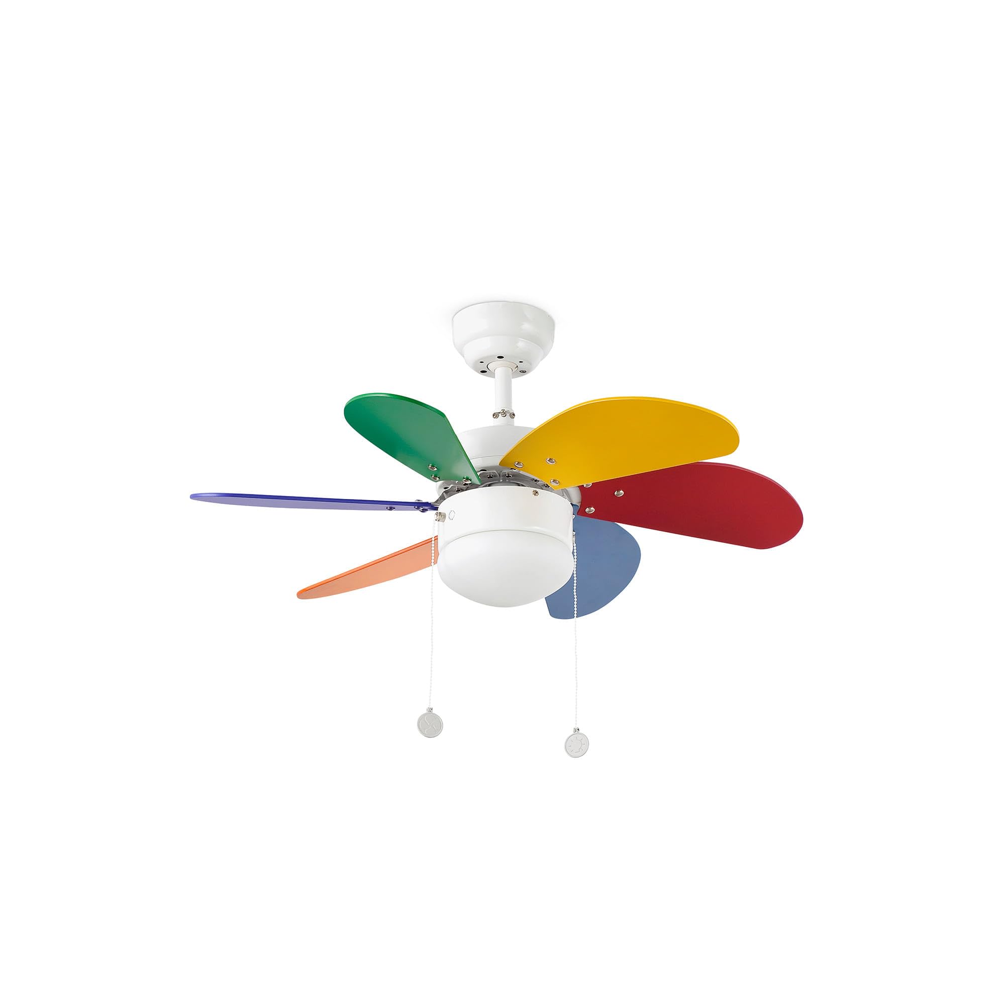 FARO BARCELONA Ceiling Fan with Light, Aluminium and Opal Glass Diffuser, Multicoloured