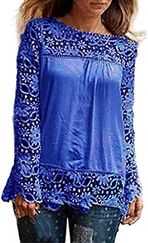 Start Womens Hollow Crochet Long Sleeve Silk Chiffon Shirt Loose Blouse (US=16, blue)