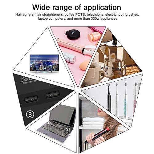 Voltage Converter Power Adapter Universal Power Step Down 220V to 110V 350W Max with 3 USB Smart Charging Ports,for Hair Curler Flat Iron Black Powerjc
